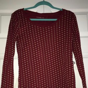 Maroon Flower Long Sleeve Shirt
